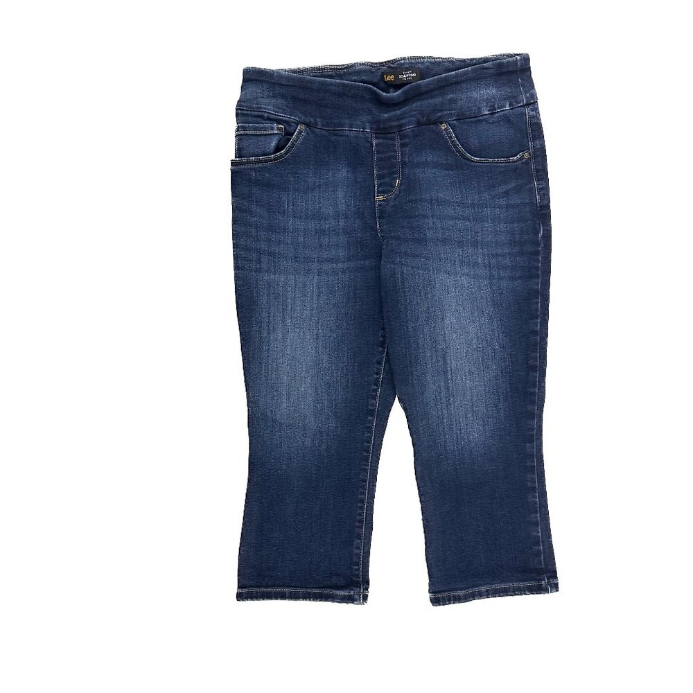 Lee Slim Fit Sculpting Mid Rise Pull on Women's size 8P Dark Blue Denim Jeans